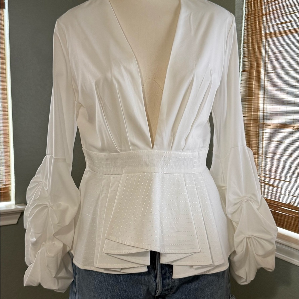 Chic White Women's Blouse with Ruffled Sleeves